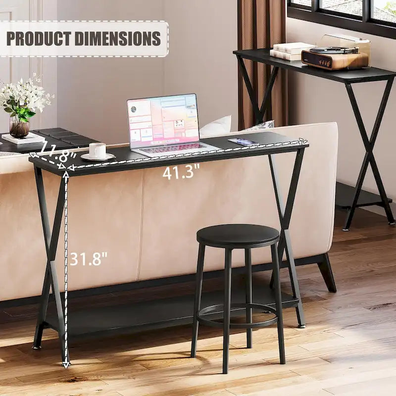 Wood-Grain Console Table with Metal Frame