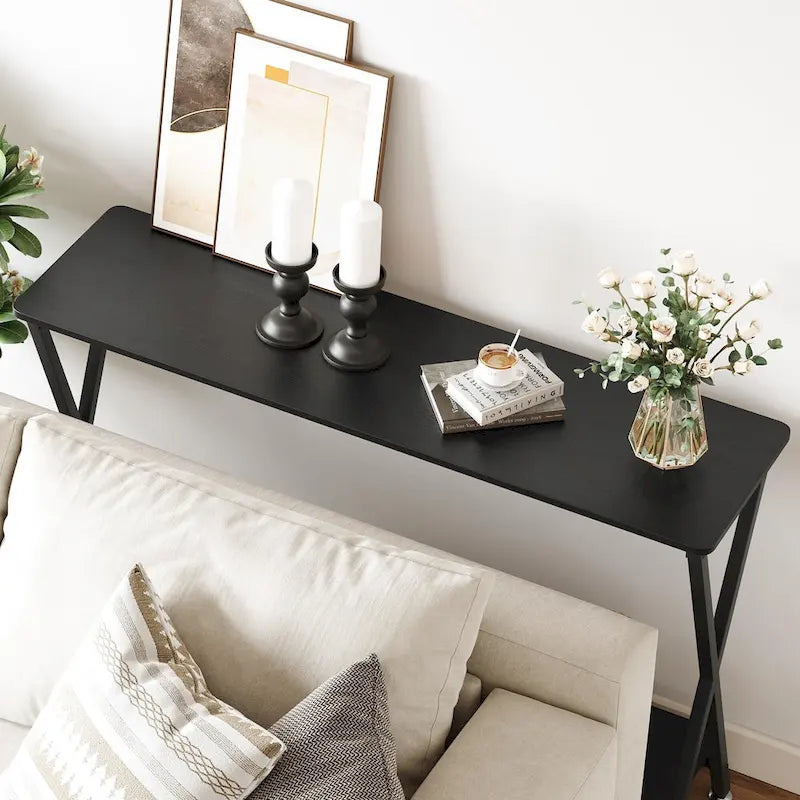 Wood-Grain Console Table with Metal Frame