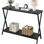 Wood-Grain Console Table with Metal Frame