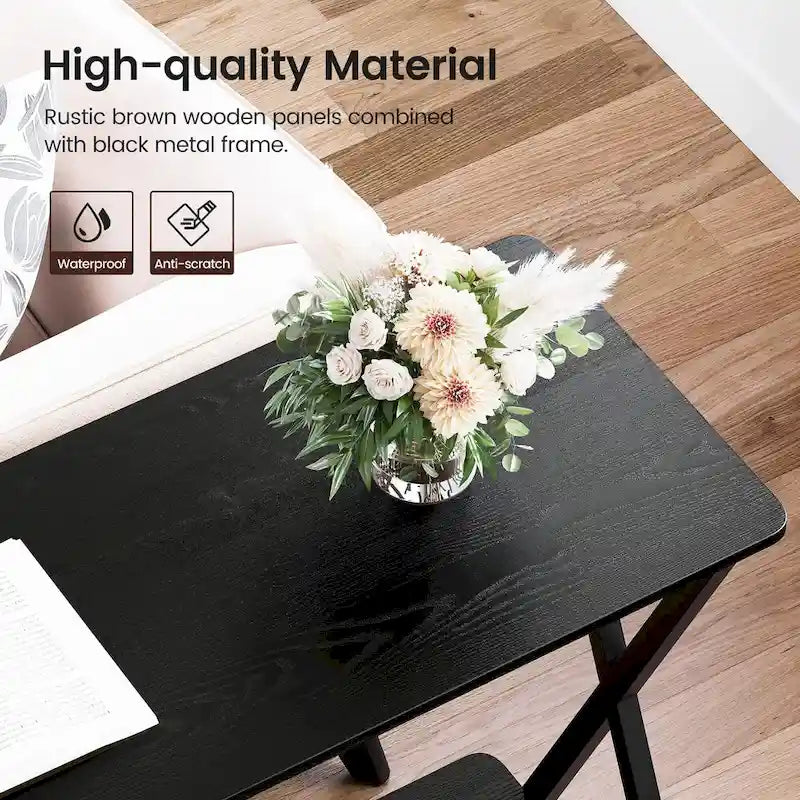 Wood-Grain Console Table with Metal Frame