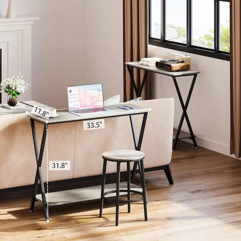 Wood-Grain Console Table with Metal Frame