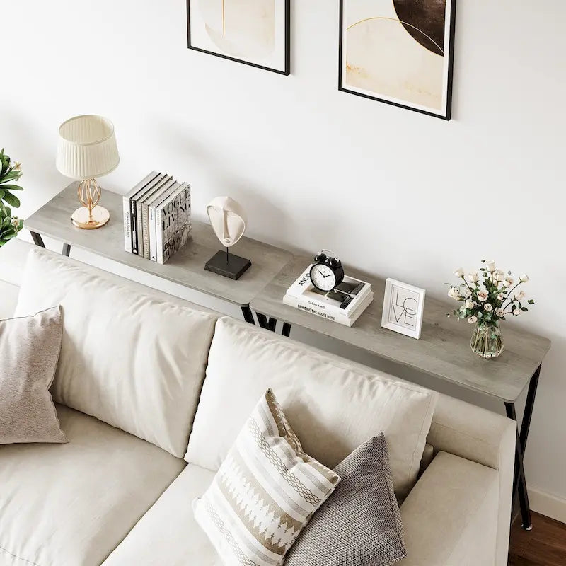 Wood-Grain Console Table with Metal Frame