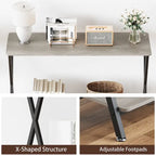 Wood-Grain Console Table with Metal Frame