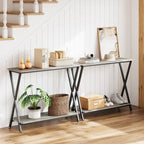 Wood-Grain Console Table with Metal Frame