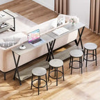 Wood-Grain Console Table with Metal Frame