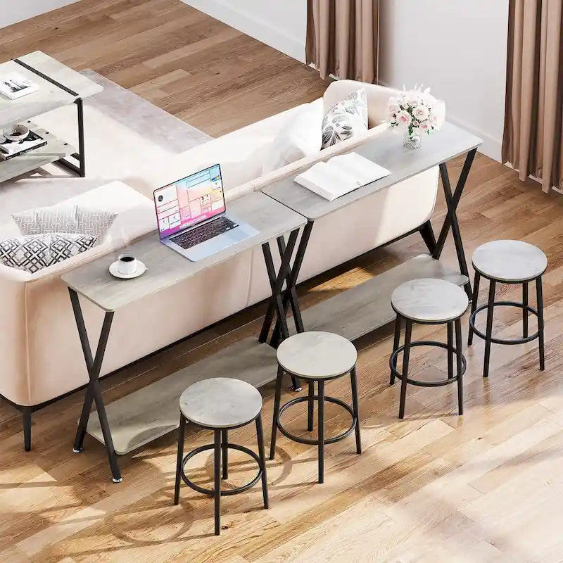 Wood-Grain Console Table with Metal Frame