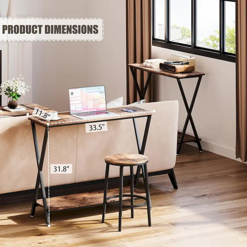 Wood-Grain Console Table with Metal Frame