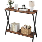 Wood-Grain Console Table with Metal Frame