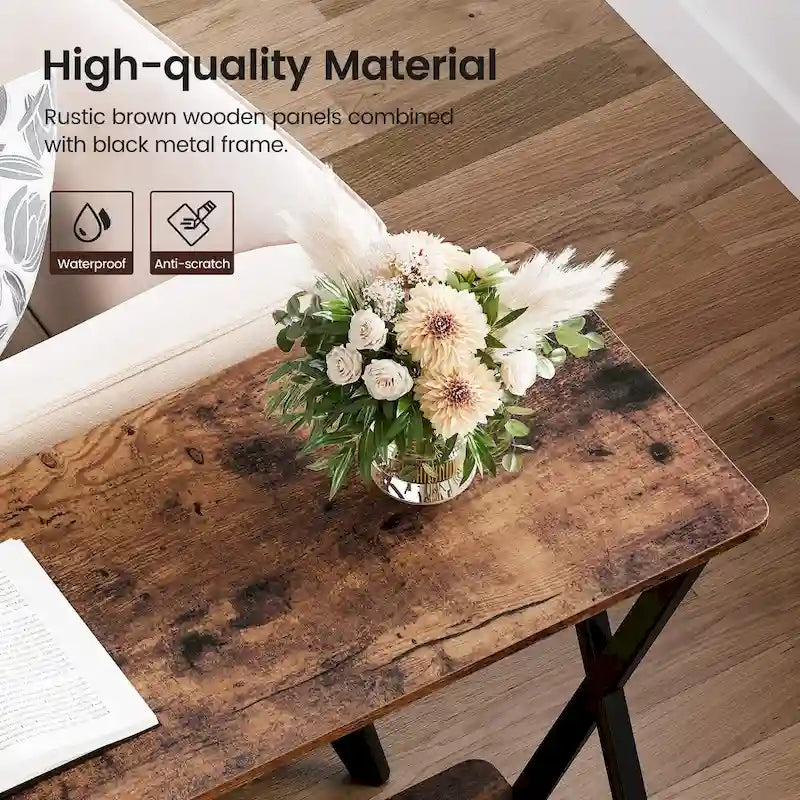 Wood-Grain Console Table with Metal Frame