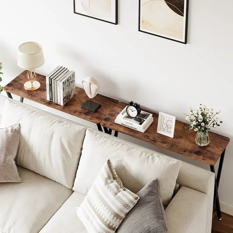 Wood-Grain Console Table with Metal Frame