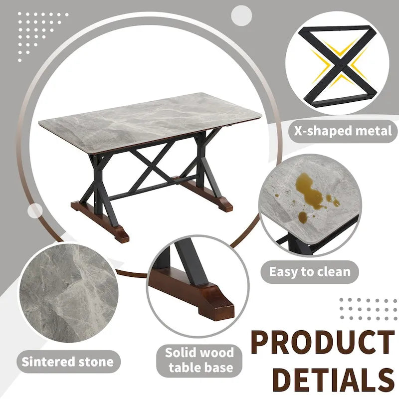 63-Inch Rectangular Sintered Stone Dining Table