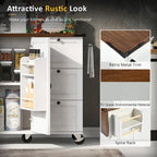 Farmhouse Kitchen Island with Power Outlets, Drop Leaf and Storage