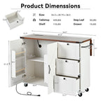 Farmhouse Kitchen Island with Power Outlets, Drop Leaf and Storage