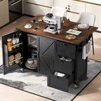 Farmhouse Kitchen Island with Power Outlets, Drop Leaf and Storage