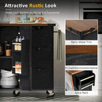 Farmhouse Kitchen Island with Power Outlets, Drop Leaf and Storage