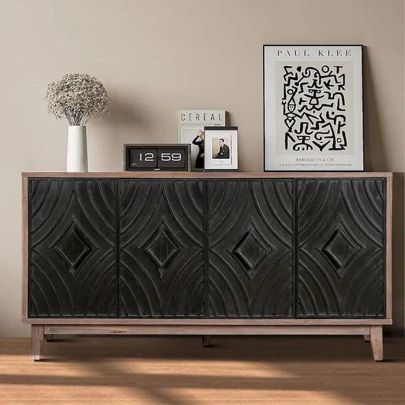 Sideboard Cabinet with 4 Patterned Doors and 2 Shelves