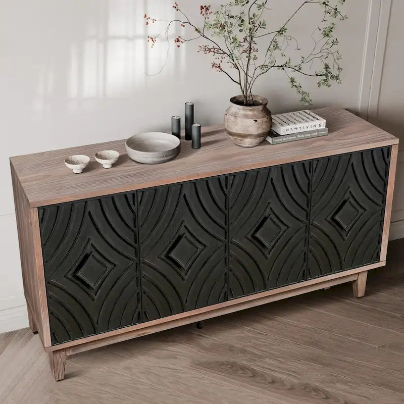 Sideboard Cabinet with 4 Patterned Doors and 2 Shelves