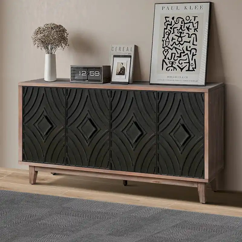 Sideboard Cabinet with 4 Patterned Doors and 2 Shelves