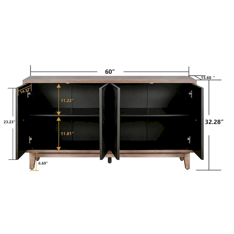 Sideboard Cabinet with 4 Patterned Doors and 2 Shelves