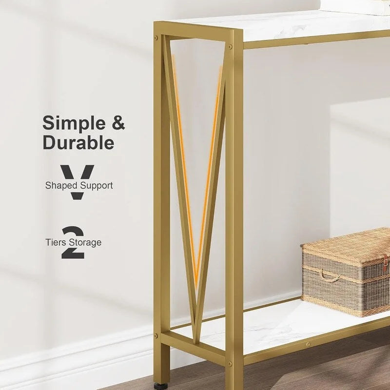 2-Tier Console Table with V-Shaped Metal Frame