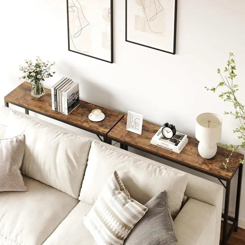 2-Tier Console Table with V-Shaped Metal Frame