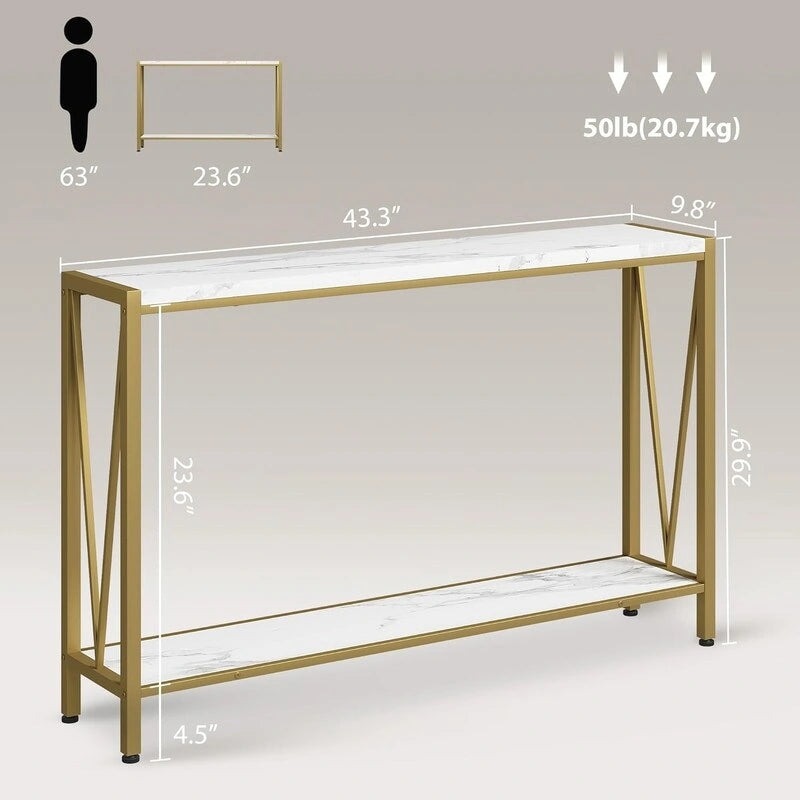 2-Tier Console Table with V-Shaped Metal Frame